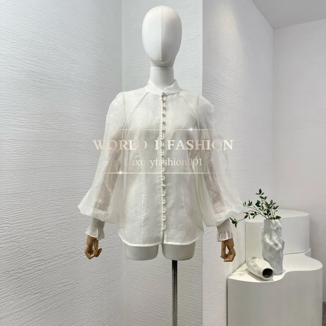 White Long Sleeve Pearl Button Blouse Tops 2025 Spring Front Pearl Buttons Closure
White Long Sleeve Pearl Button Blouse Tops 2025 Spring Front Pearl Buttons Closure