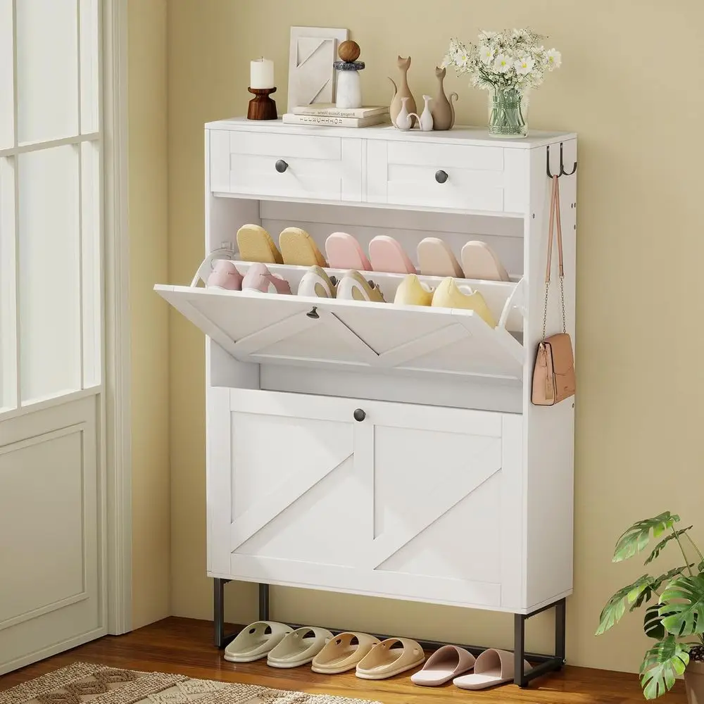 Double-Tier Fabric Drawers Shoe Storage Cabinet for Entryway, Hallway, Living Room - White
Double-Tier Fabric Drawers Shoe Storage Cabinet for Entryway, Hallway, Living Room - White
