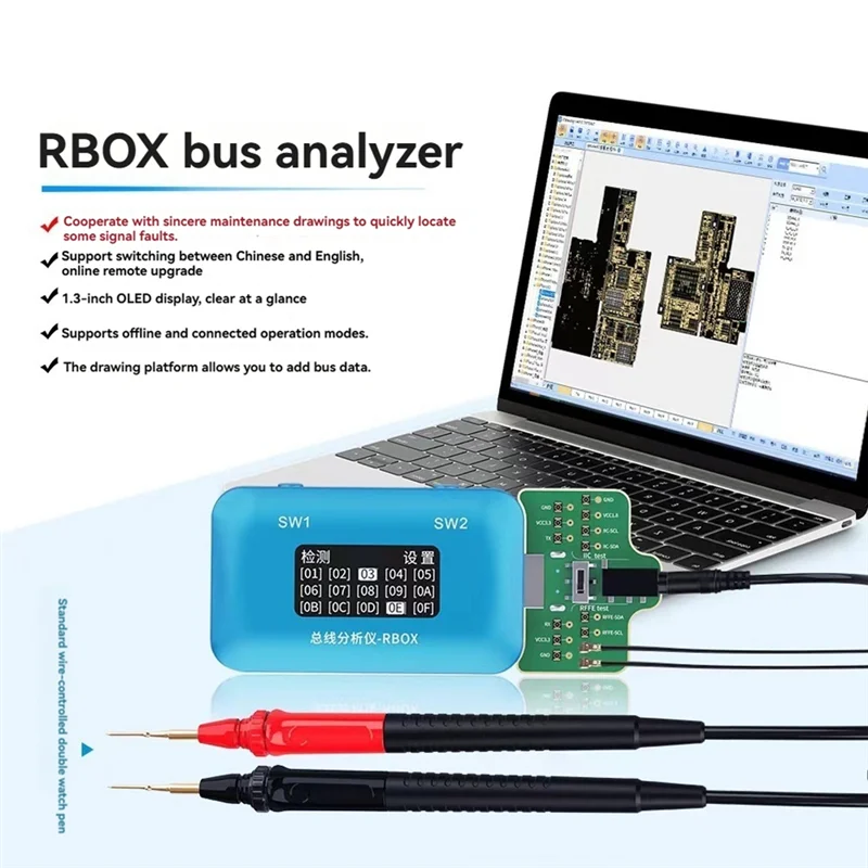ABTS-RBOX Bus Analyzer Mobile Phone Motherboard Signal Fault Detection And Repair Tool For Mobile Phone Repair
ABTS-RBOX Bus Analyzer Mobile Phone Motherboard Signal Fault Detection And Repair Tool For Mobile Phone Repair