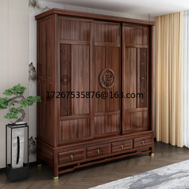 New Chinese solid wood wardrobe ebony three-door sliding small apartment bedroom storage cabinet solid wood wardrobe furniture
New Chinese solid wood wardrobe ebony three-door sliding small apartment bedroom storage cabinet solid wood wardrobe furniture