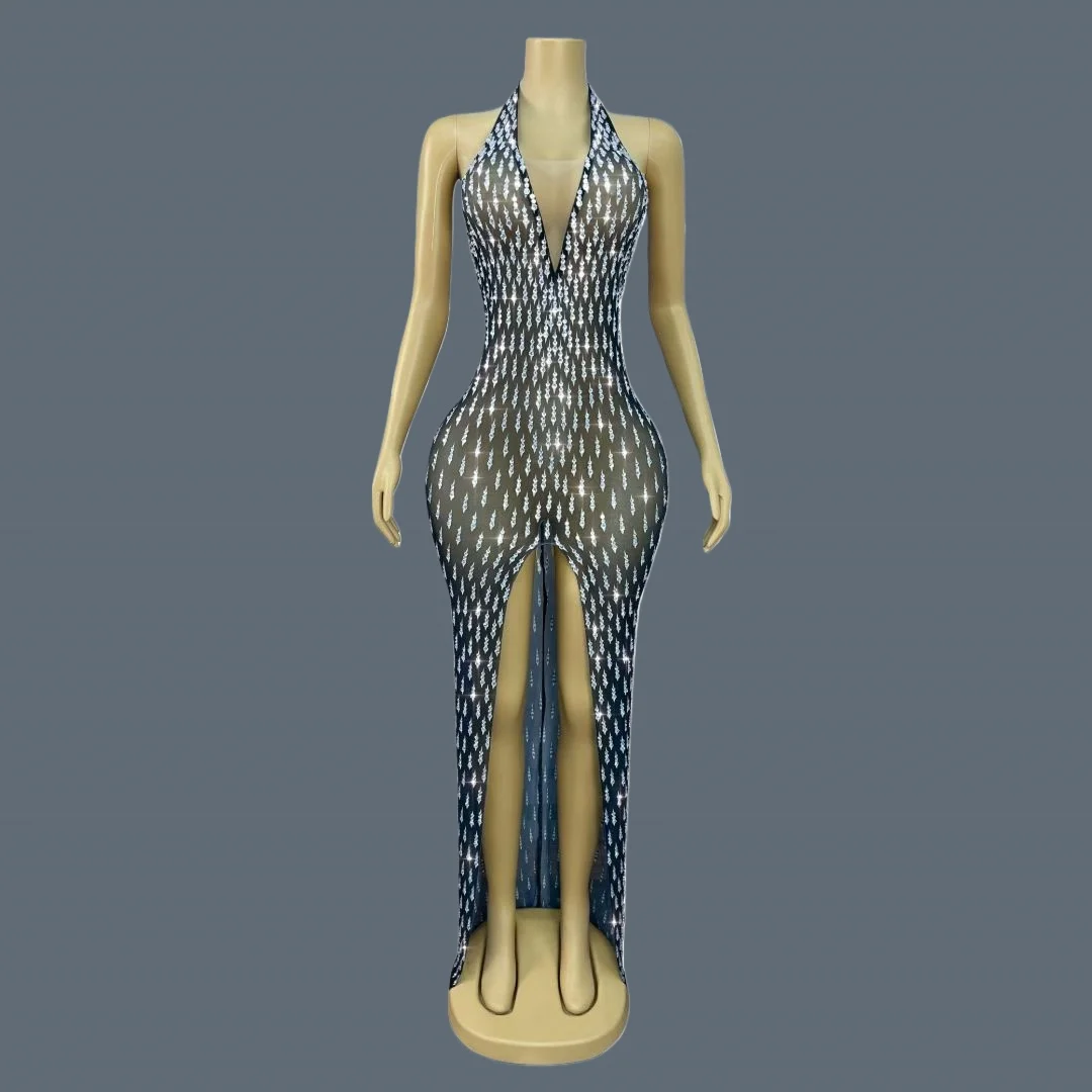 Sparkly Crystals Deep V Neck Evening Dress Sleeveless High Side Slits Long Dress High-end Elegant Luxury Women Mesh Gown Haibao
Sparkly Crystals Deep V Neck Evening Dress Sleeveless High Side Slits Long Dress High-end Elegant Luxury Women Mesh Gown Haibao