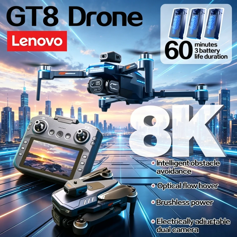 Lenovo Professional GT8 Drone 8K Dual Camera GPS FPV Brushless Motor Optical Flow Hovering Folding Quadcopter 4K RC Dron Toy
Lenovo Professional GT8 Drone 8K Dual Camera GPS FPV Brushless Motor Optical Flow Hovering Folding Quadcopter 4K RC Dron Toy