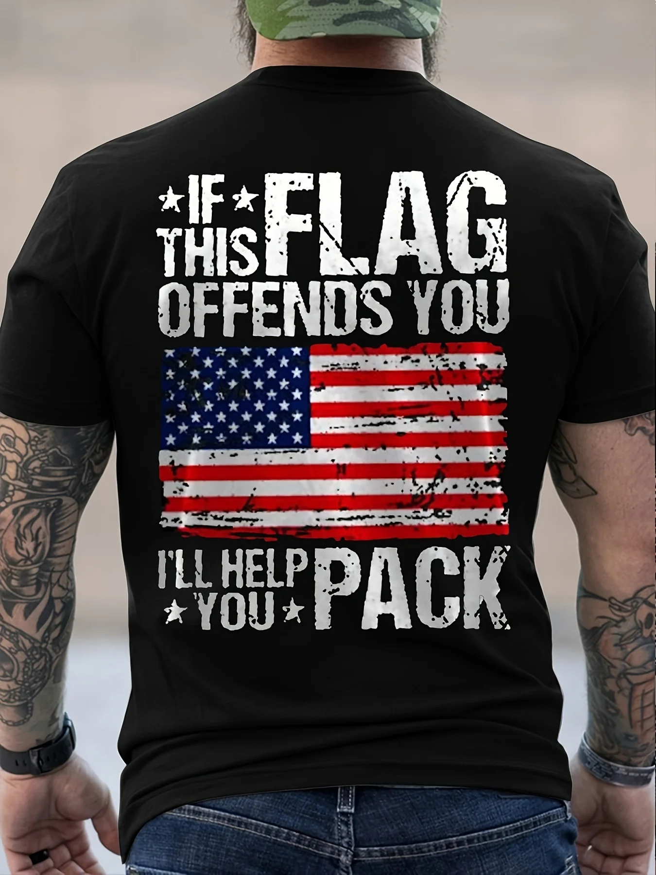 Men's Patriotic American Flag Graphic T-Shirt, 100% Cotton, Casual Round Neck, Distressed Print
Men's Patriotic American Flag Graphic T-Shirt, 100% Cotton, Casual Round Neck, Distressed Print