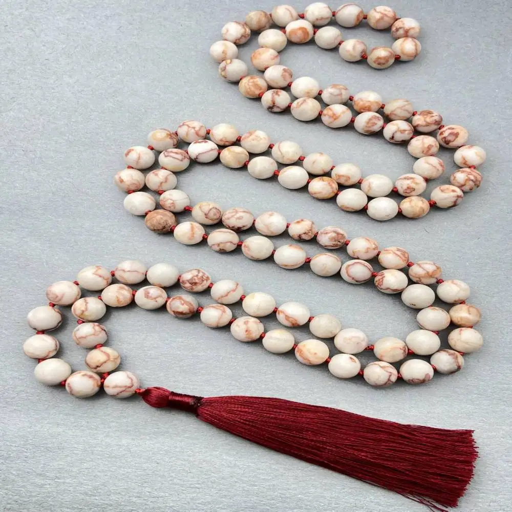 Natural White Net Stone 108 Beads Mala Necklace with Red Knot & Red Tassel Healing Crystal Jewelry
Natural White Net Stone 108 Beads Mala Necklace with Red Knot & Red Tassel Healing Crystal Jewelry