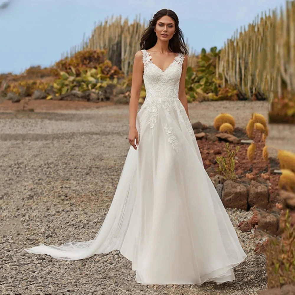 Sexy V Neck Sleeveless Vestidos De Novia Simple A Line Wedding Dresses Appliques Vestido De Noiva
Sexy V Neck Sleeveless Vestidos De Novia Simple A Line Wedding Dresses Appliques Vestido De Noiva