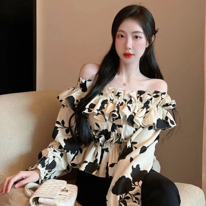 Women Top Slash Neck Blouse Top Female Long Sleeve Floral Print Club Party Shirt Ladies Ruffle Top Loose Blouses Shirts G574
Women Top Slash Neck Blouse Top Female Long Sleeve Floral Print Club Party Shirt Ladies Ruffle Top Loose Blouses Shirts G574
