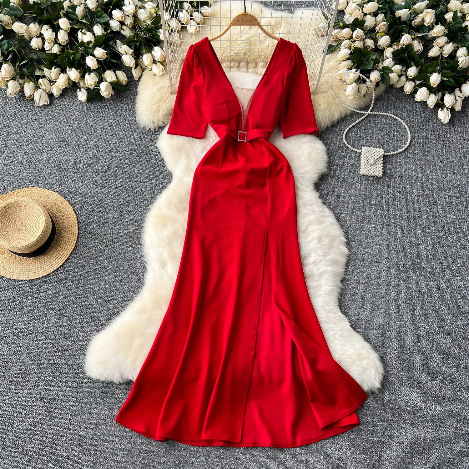 vintage half Sleeve v neck sexy Dress Korean Chic Elegant Party Summer Slim Women split mermaid dresses
vintage half Sleeve v neck sexy Dress Korean Chic Elegant Party Summer Slim Women split mermaid dresses