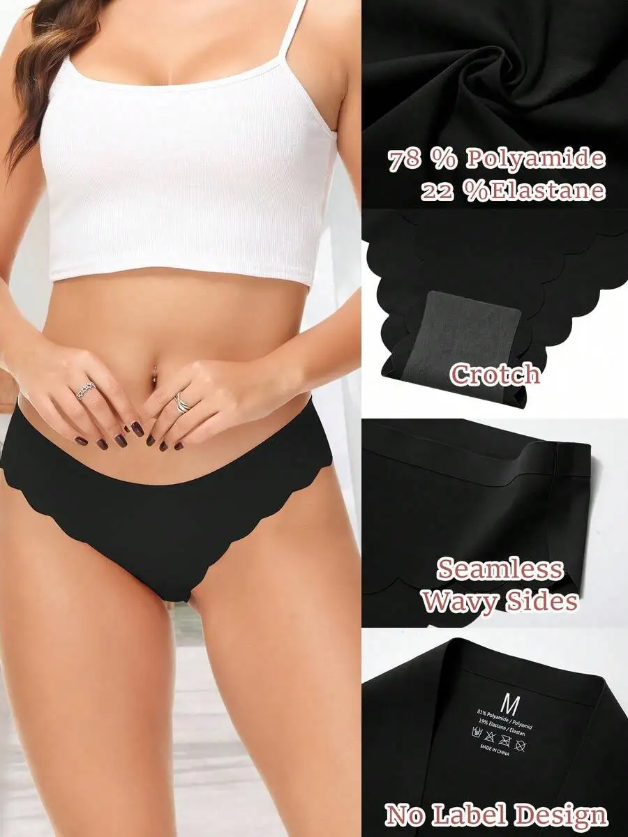 7 Pack Black Seamless Bikini Briefs For Women Wavy Sides Breathable Ice Silk Panties S To XXL
7 Pack Black Seamless Bikini Briefs For Women Wavy Sides Breathable Ice Silk Panties S To XXL
