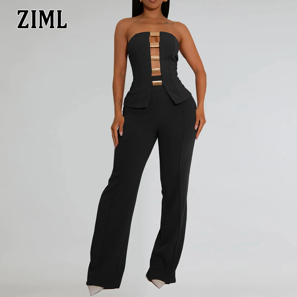 ZIML Slimming Two Piece Sets for Women Strapless Sleeveless Spliced Metal Short Tops High Waist Long Pants Chic Set Female New
ZIML Slimming Two Piece Sets for Women Strapless Sleeveless Spliced Metal Short Tops High Waist Long Pants Chic Set Female New