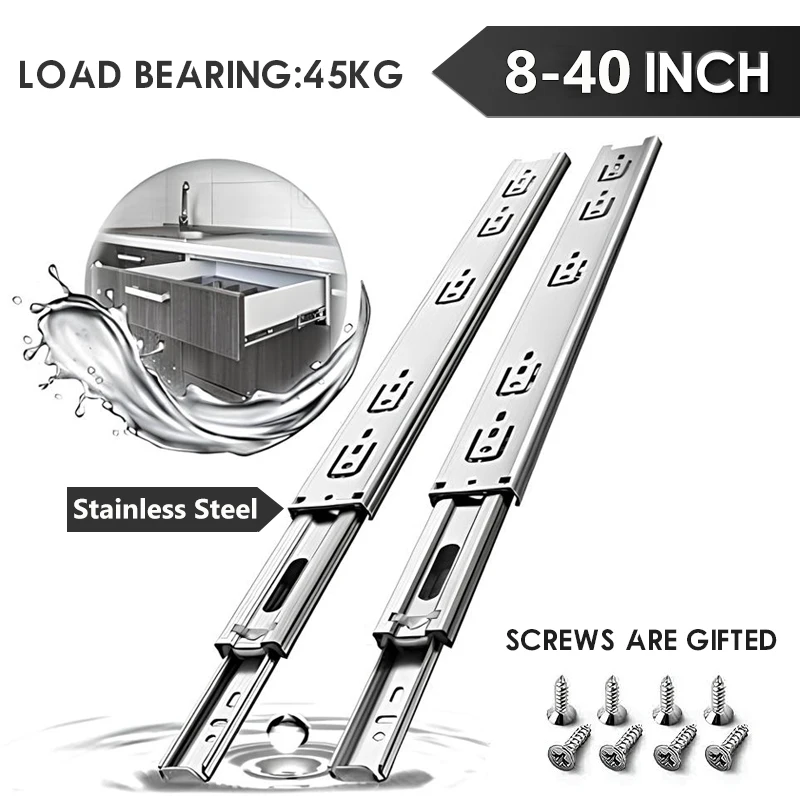 AOLISHENG 1 Pair Stainless Steel Drawer Slides 8-40 Inch 100 lb Load Capacity Side Mount Full Extension Metal Ball Bearing Kitch
AOLISHENG 1 Pair Stainless Steel Drawer Slides 8-40 Inch 100 lb Load Capacity Side Mount Full Extension Metal Ball Bearing Kitch