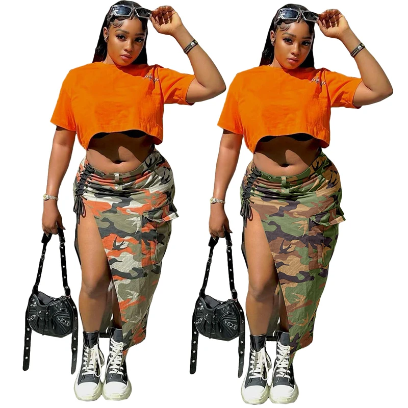 Women Cargo Style Maxi Camouflage Skirts Grommet Lace Up Side High Split Pockets Fashion Casual Long Street Camo Skirt
Women Cargo Style Maxi Camouflage Skirts Grommet Lace Up Side High Split Pockets Fashion Casual Long Street Camo Skirt