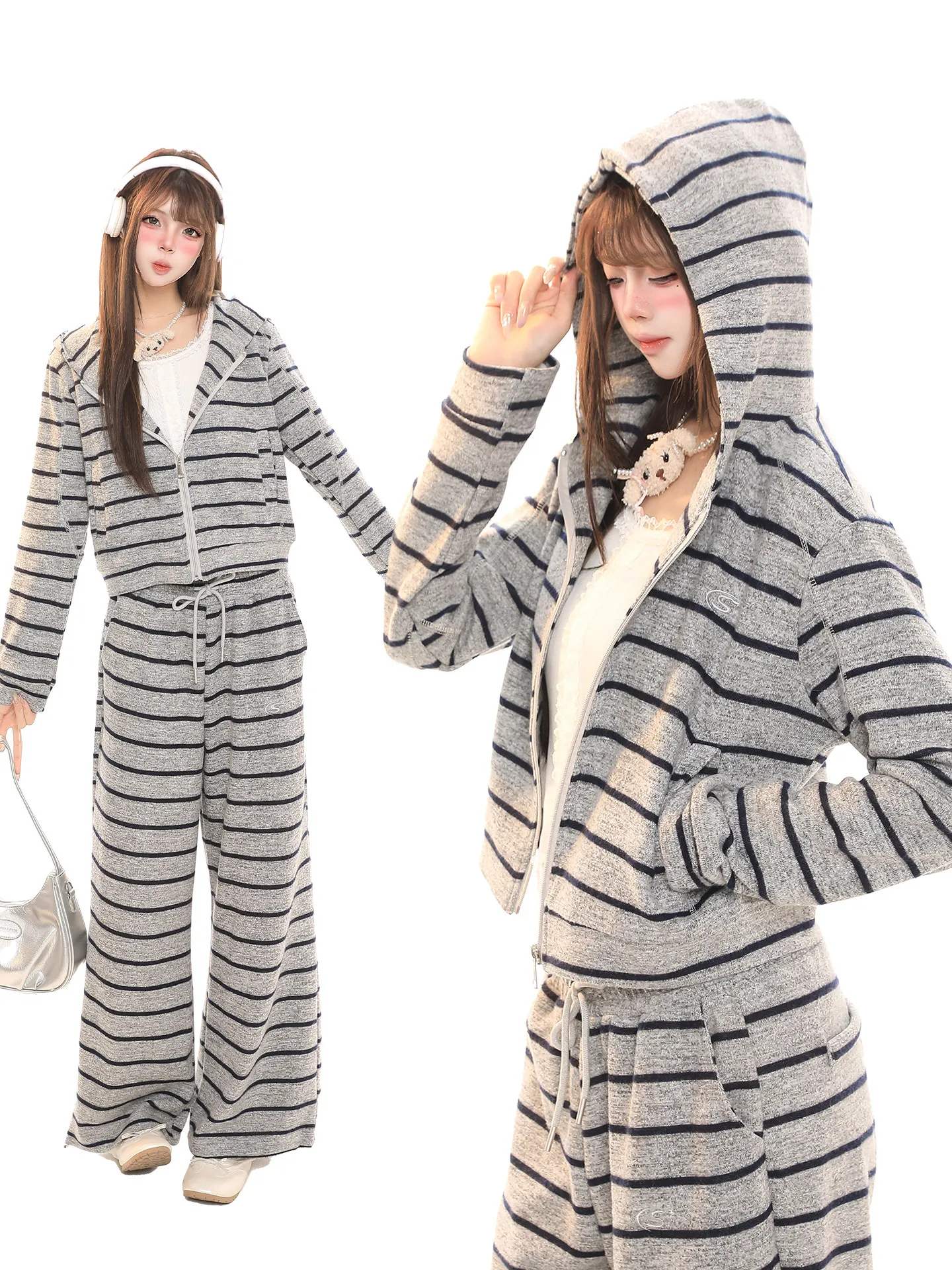 Korean Striped Sports Casual Set Women's Spring Lazy Style Hoodie Short Jacket Pants Two-Piece Set Long Sleeve Regular Fit
Korean Striped Sports Casual Set Women's Spring Lazy Style Hoodie Short Jacket Pants Two-Piece Set Long Sleeve Regular Fit