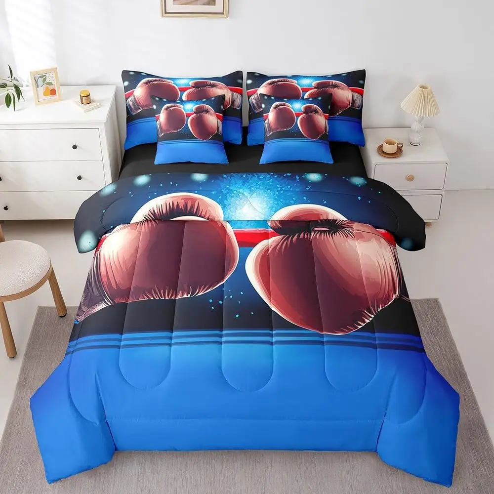 Boxing Theme 7-Piece Bedding Set for King or Kids - Red & Blue Gloves Design Comforter, Pillowcases, and Sheet Set
Boxing Theme 7-Piece Bedding Set for King or Kids - Red & Blue Gloves Design Comforter, Pillowcases, and Sheet Set