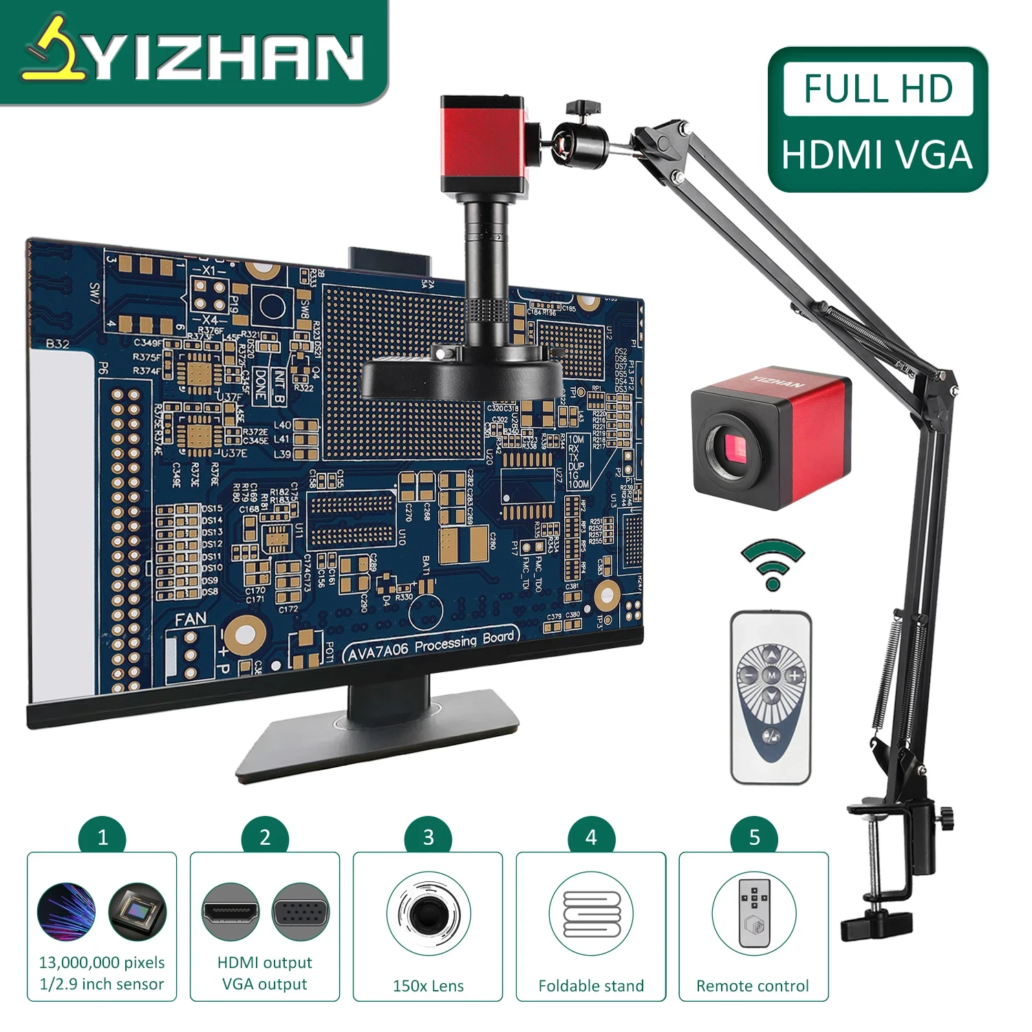 Digital Microscope 100cm Working Distance HDMI VGA 1080P Video Microscopio LED Lights 10~150X Magnifier For Soldering Repair PCB
Digital Microscope 100cm Working Distance HDMI VGA 1080P Video Microscopio LED Lights 10~150X Magnifier For Soldering Repair PCB