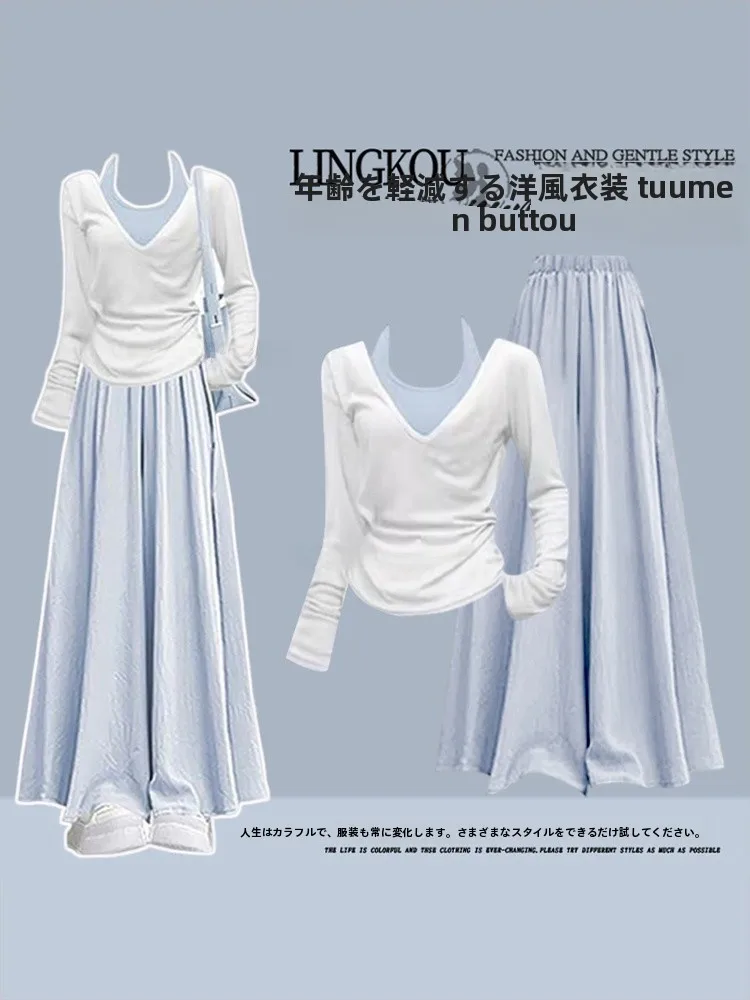 Korean Style Women's Long Sleeve Set Loose Casual Pants Camisole Top Three Piece Set Spring Fashion Outfit V Neck Button Closure
Korean Style Women's Long Sleeve Set Loose Casual Pants Camisole Top Three Piece Set Spring Fashion Outfit V Neck Button Closure