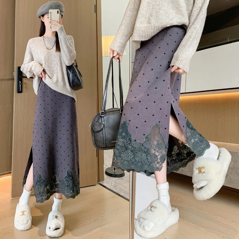 Grey polka dot knitted midi skirt for women in winter 2024, lace loose A-line hip hugging skirt, long skirt
Grey polka dot knitted midi skirt for women in winter 2024, lace loose A-line hip hugging skirt, long skirt