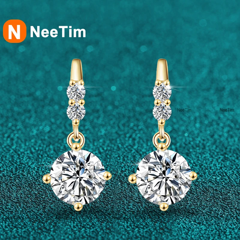 NeeTim 1ct Moissanite Drop Earrings S925 Sterling Silver with Gold Plated Hoop Earrings Wedding Party Jewelry With Certificate
NeeTim 1ct Moissanite Drop Earrings S925 Sterling Silver with Gold Plated Hoop Earrings Wedding Party Jewelry With Certificate