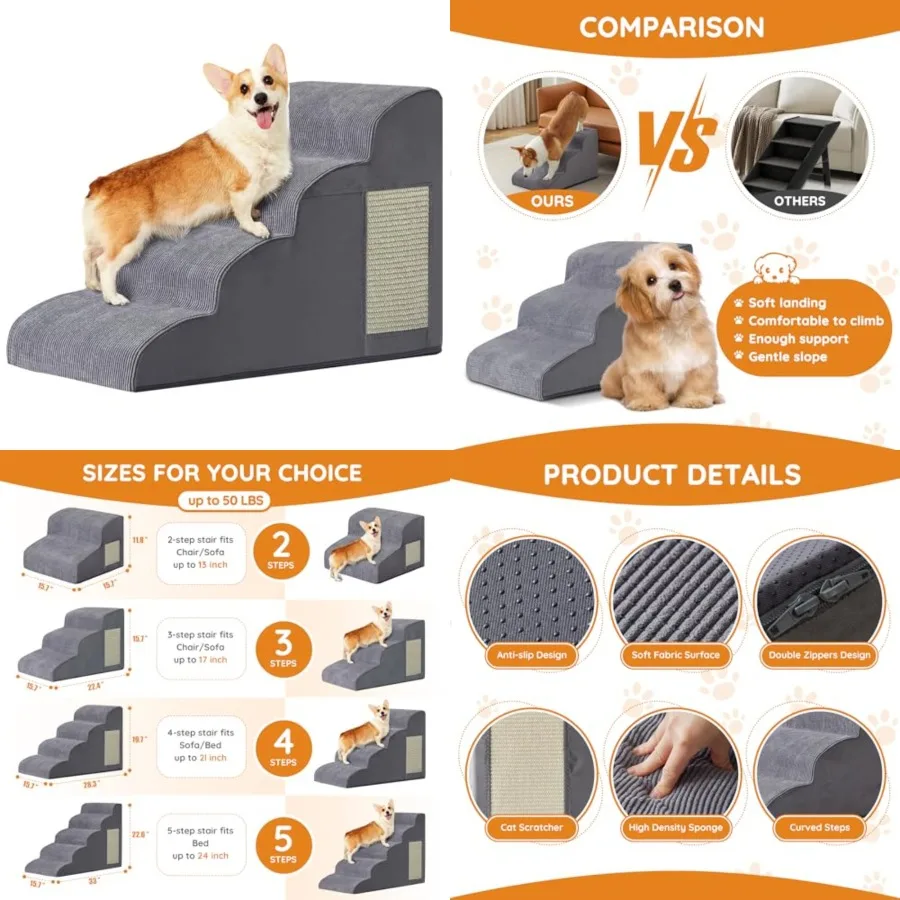Dog Stairs for Small Dogs, -Step Dog Ramp for Bed 19.7" H, Dogs Steps for Bed, Couch, Pet Stairs with Non-Slip Bottom Design, C
Dog Stairs for Small Dogs, -Step Dog Ramp for Bed 19.7" H, Dogs Steps for Bed, Couch, Pet Stairs with Non-Slip Bottom Design, C