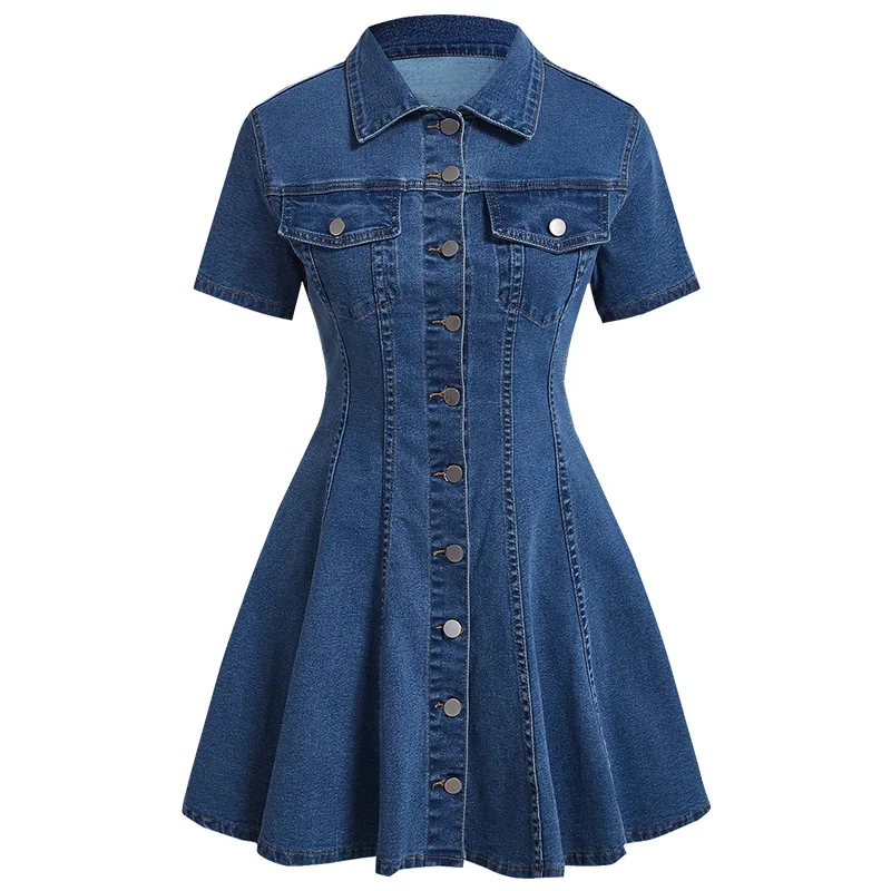 2026 Summer Women Solid Pleated Dress A Line Turndown Collar Mini Lenth Short Sleeves Denim Dresses Single Breasted Slim Casual
2026 Summer Women Solid Pleated Dress A Line Turndown Collar Mini Lenth Short Sleeves Denim Dresses Single Breasted Slim Casual