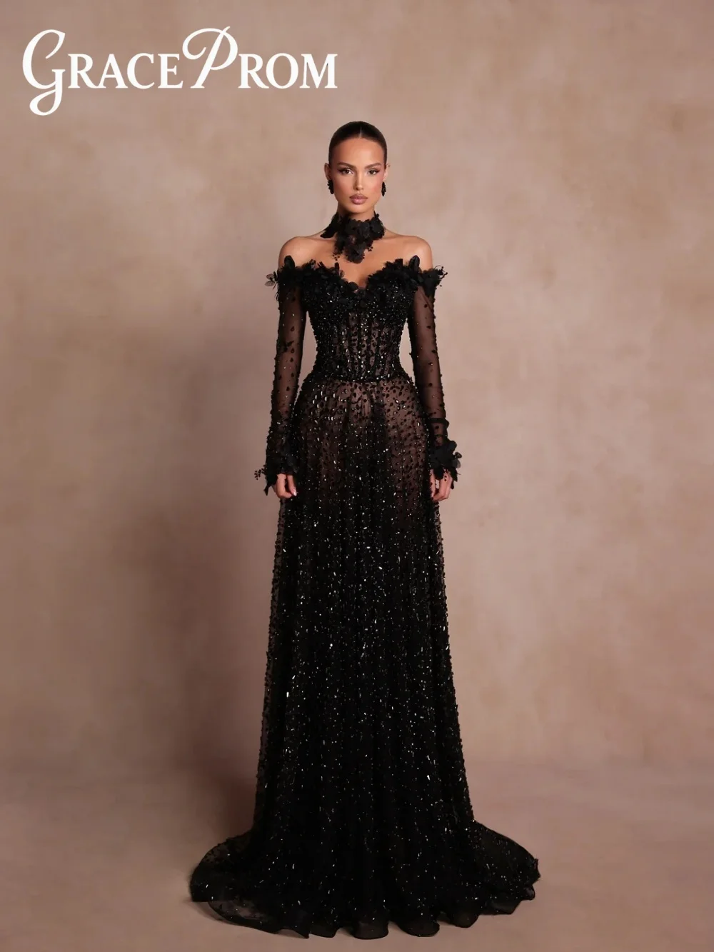 GraceProm Glamorous Off-Shoulder Evening Dress 2026 Sheer-Mesh Carpet Gown Stylish A-Line Floor-Length Party Gown فساتين سهرة
GraceProm Glamorous Off-Shoulder Evening Dress 2026 Sheer-Mesh Carpet Gown Stylish A-Line Floor-Length Party Gown فساتين سهرة