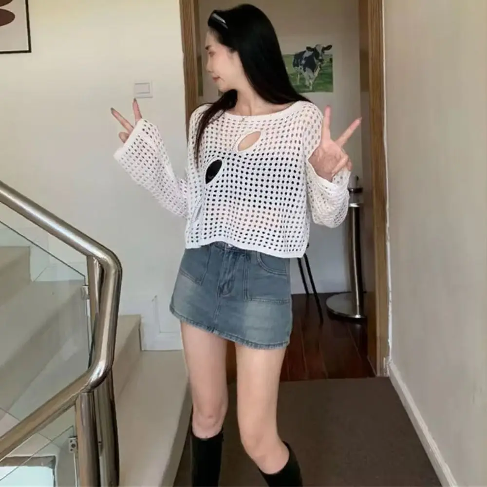 High Street Sweater Long Sleeve Hollowed Out Smock Loose Pullover Solid Cropped Tops Knitted Y2K Hollow Out Knit Tops Summer
High Street Sweater Long Sleeve Hollowed Out Smock Loose Pullover Solid Cropped Tops Knitted Y2K Hollow Out Knit Tops Summer
