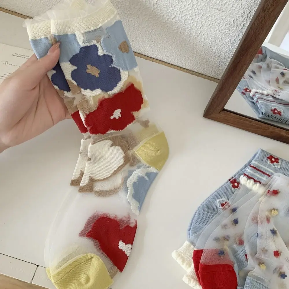2/3Pairs Elastic Sweet Transparent Flower Socks Blue Lolita Crystal Silk Socks Thin Patchwork Glass Silk Socks Summer
2/3Pairs Elastic Sweet Transparent Flower Socks Blue Lolita Crystal Silk Socks Thin Patchwork Glass Silk Socks Summer