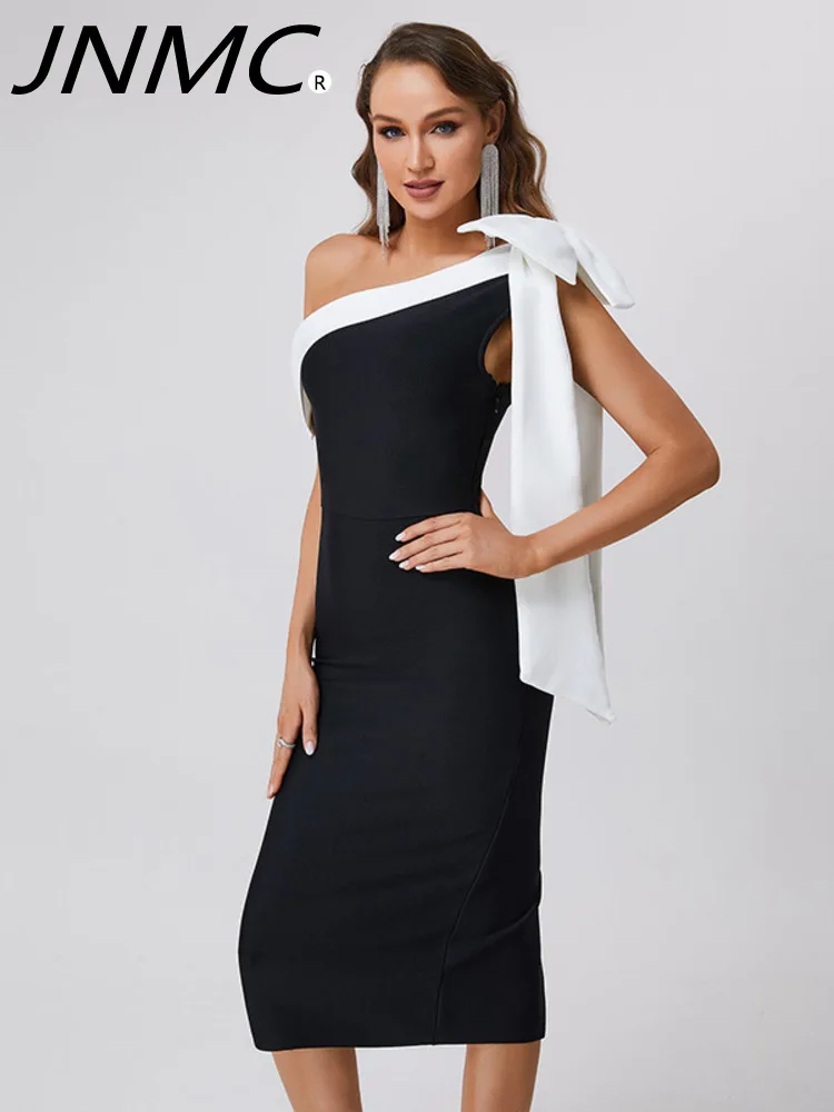 JNMC Sexy One Shoulder Bow Tie Midi Bandage Dress Women Black White Bow Diagonal Collar Boycon Dresses Celebrity Cocktail Party
JNMC Sexy One Shoulder Bow Tie Midi Bandage Dress Women Black White Bow Diagonal Collar Boycon Dresses Celebrity Cocktail Party