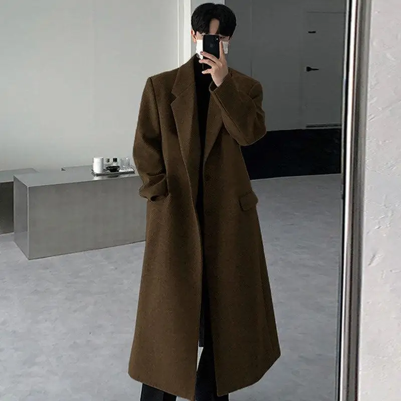 Men's Woolen Coat Long Over-Knee Black Autumn Winter Loose Thickened Windbreaker Korean Style Cleanfit Pure Color Fashionable
Men's Woolen Coat Long Over-Knee Black Autumn Winter Loose Thickened Windbreaker Korean Style Cleanfit Pure Color Fashionable