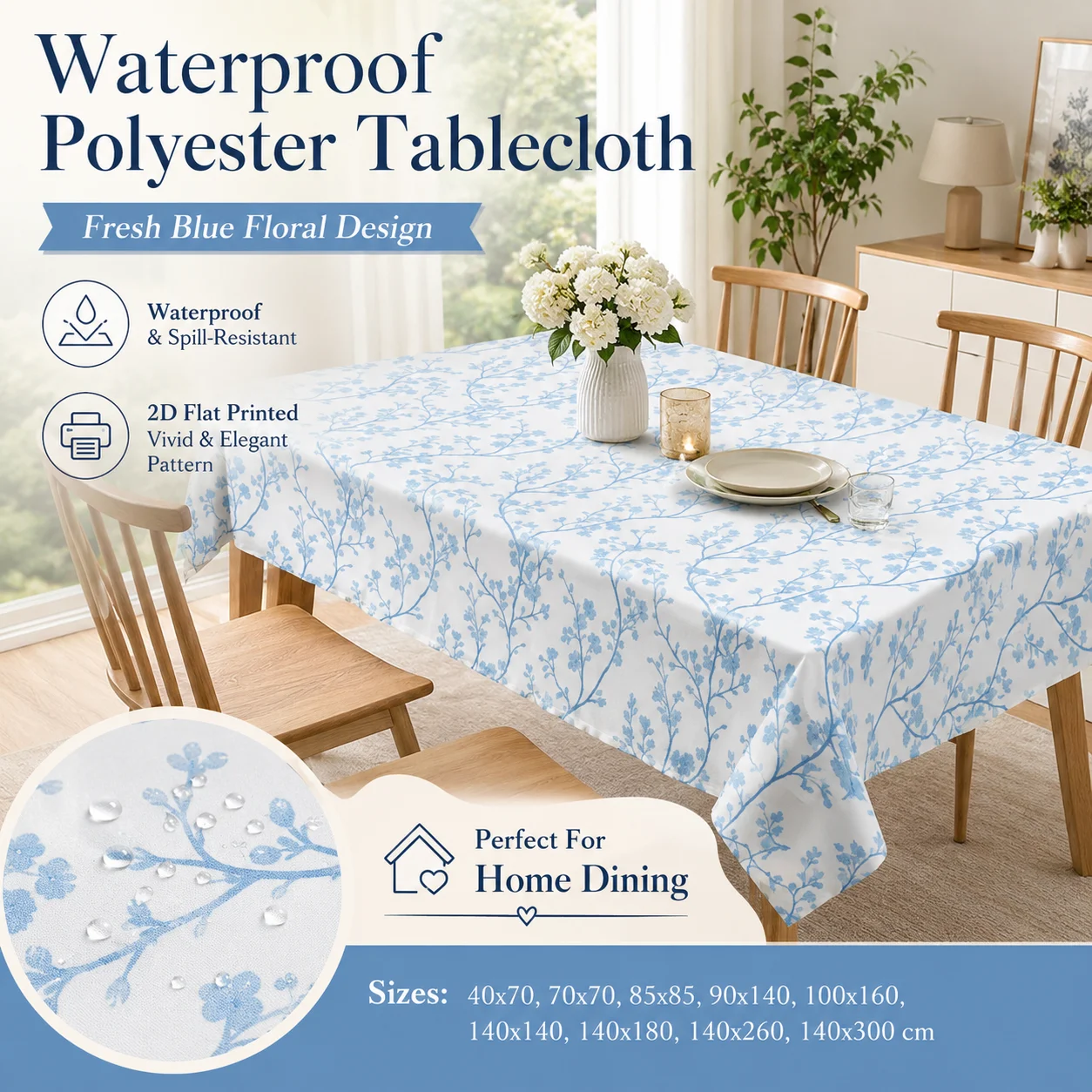 Minimalist Blue Branch Tablecloth Waterproof Polyester 2D Flat Printed Spill Resistant Table Cover for Kitchen Picnic Party
Minimalist Blue Branch Tablecloth Waterproof Polyester 2D Flat Printed Spill Resistant Table Cover for Kitchen Picnic Party