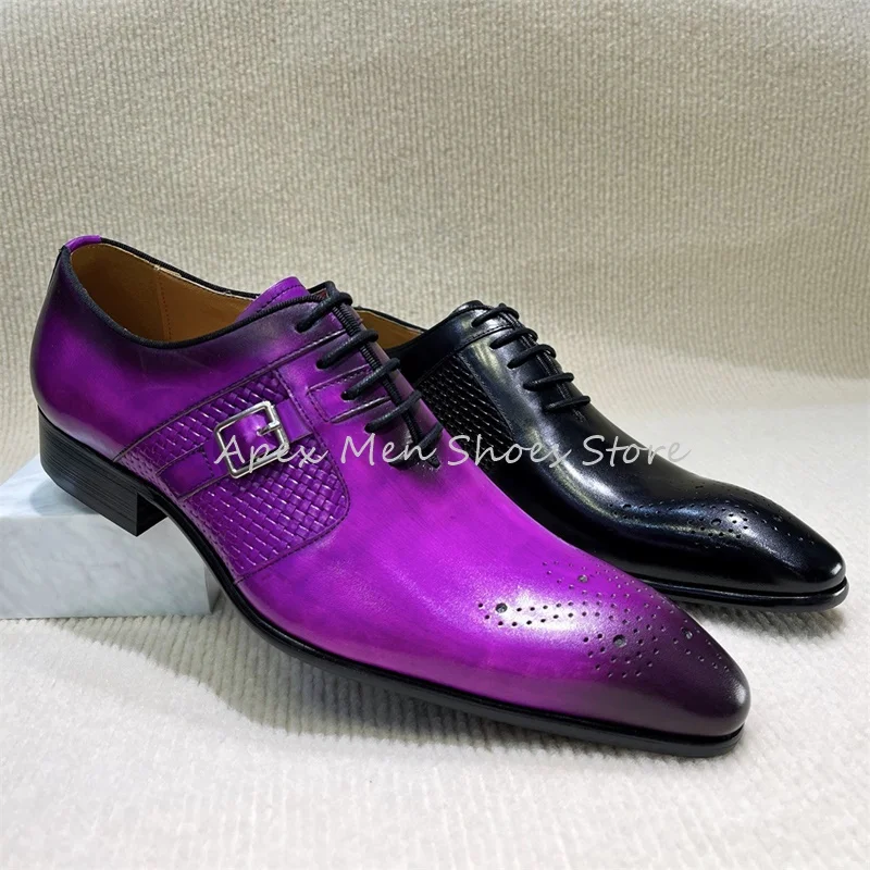 Purple Carved Pointed Toe Men's Brogues Spring New Style Belt Buckle Decoration Breathable Oxford Shoes Comfortable Office Shoes
Purple Carved Pointed Toe Men's Brogues Spring New Style Belt Buckle Decoration Breathable Oxford Shoes Comfortable Office Shoes