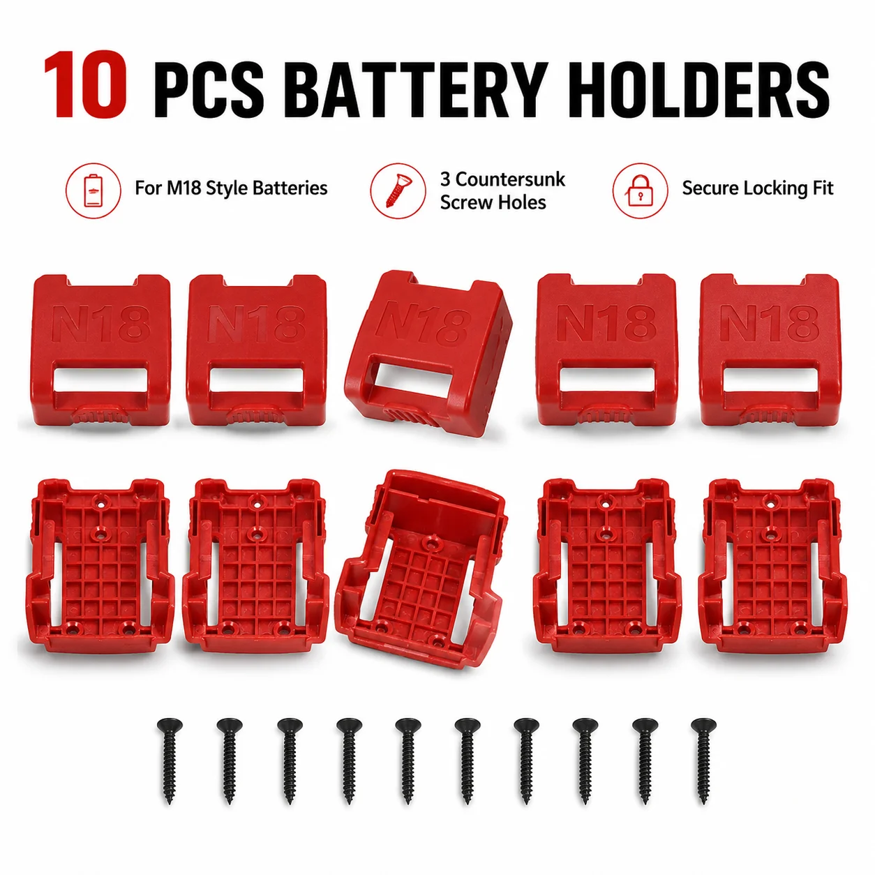 10pcs Battery Holder Wall Mount for Milwaukee M18 Li-ion Dock Storage Organizer with Cover Belt Clip for 48-11-1820 18V Battery
10pcs Battery Holder Wall Mount for Milwaukee M18 Li-ion Dock Storage Organizer with Cover Belt Clip for 48-11-1820 18V Battery