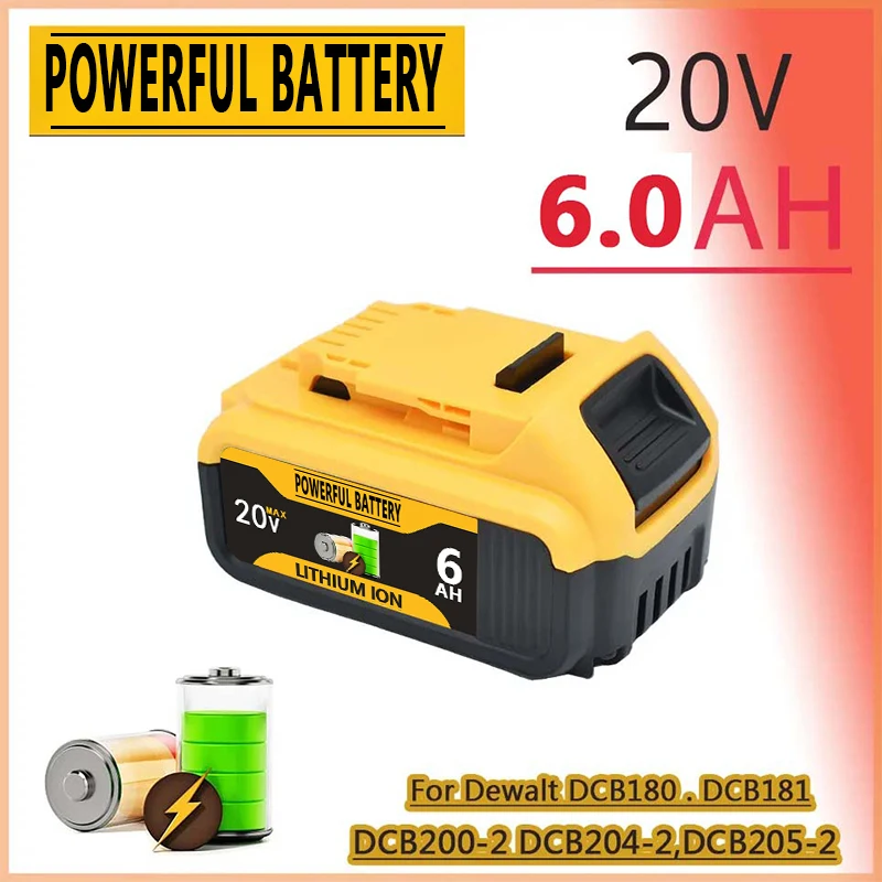 20V 5Ah 6Ah 18650 Li-Ion Rechargeable Battery, for Dewalt Power Tools Replaceable Battery DCB205 DCB201 DCB203
20V 5Ah 6Ah 18650 Li-Ion Rechargeable Battery, for Dewalt Power Tools Replaceable Battery DCB205 DCB201 DCB203