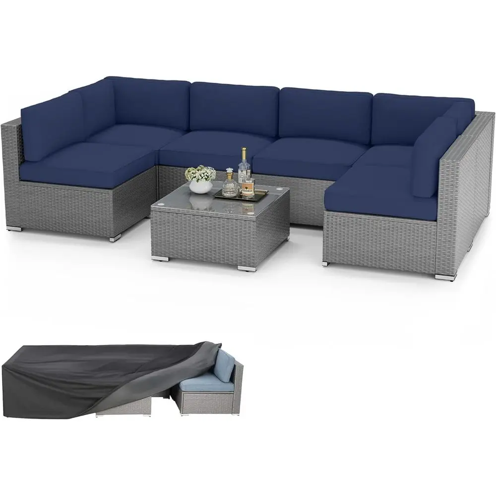 8-Piece Outdoor Patio Furniture Set with Waterproof Cover, Grey Wicker Sectional Sofa, Cushioned Outdoor Couch, Tempered Glass T
8-Piece Outdoor Patio Furniture Set with Waterproof Cover, Grey Wicker Sectional Sofa, Cushioned Outdoor Couch, Tempered Glass T