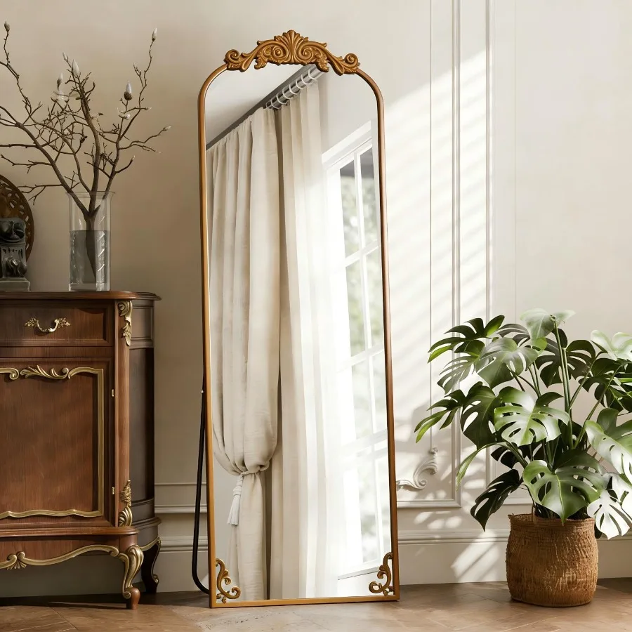 64"x 21" Baroque Full Length Mirror Arched Vintage Mirror with Stand Gold
64"x 21" Baroque Full Length Mirror Arched Vintage Mirror with Stand Gold