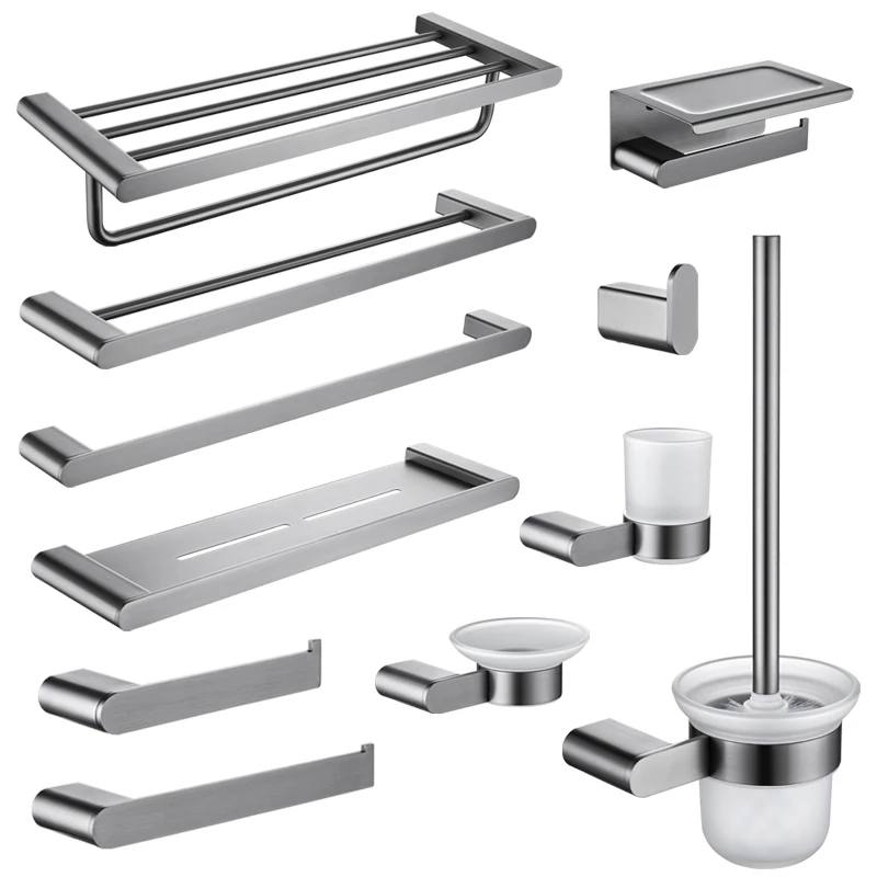 Metal Grey Storage Shelf Soap Dish Towel Shelf Glass Cup/Paper Holder Toilet Brush Towel Bar SUS304 Bathroom Accessories
Metal Grey Storage Shelf Soap Dish Towel Shelf Glass Cup/Paper Holder Toilet Brush Towel Bar SUS304 Bathroom Accessories