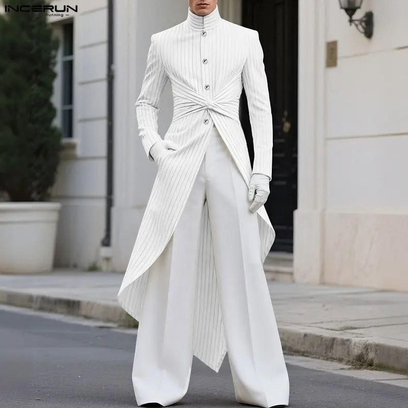 INCERUN Мужская полосатая рубашка с воротником-стойкой и длинным рукавом на пуговицах, длинные стильные рубашки нестандартной формы, мужская уличная модная повседневная мужская одежда
INCERUN Мужская полосатая рубашка с воротником-стойкой и длинным рукавом на пуговицах, длинные стильные рубашки нестандартной формы, мужская уличная модная повседневная мужская одежда