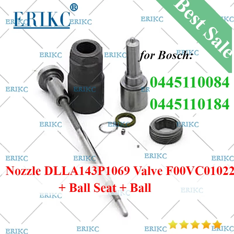 ERIKC 0445110084 0445110184 Injector Repair Kit Nozzle DLLA143P1069 Valve F00VC01022 Nozzle Nut F00VC14012 for Bosch Injector
ERIKC 0445110084 0445110184 Injector Repair Kit Nozzle DLLA143P1069 Valve F00VC01022 Nozzle Nut F00VC14012 for Bosch Injector