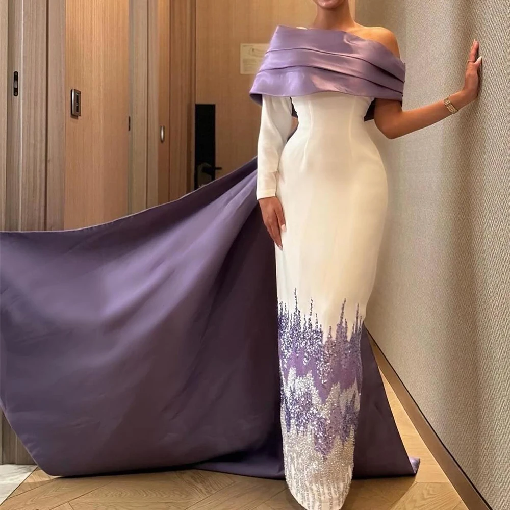 Customized Exquisite Panel Train Pleats Sequined Boat Neck Off the Shoulder Evening Dress Graceful Sheath Long Sleeves Prom Gown
Customized Exquisite Panel Train Pleats Sequined Boat Neck Off the Shoulder Evening Dress Graceful Sheath Long Sleeves Prom Gown