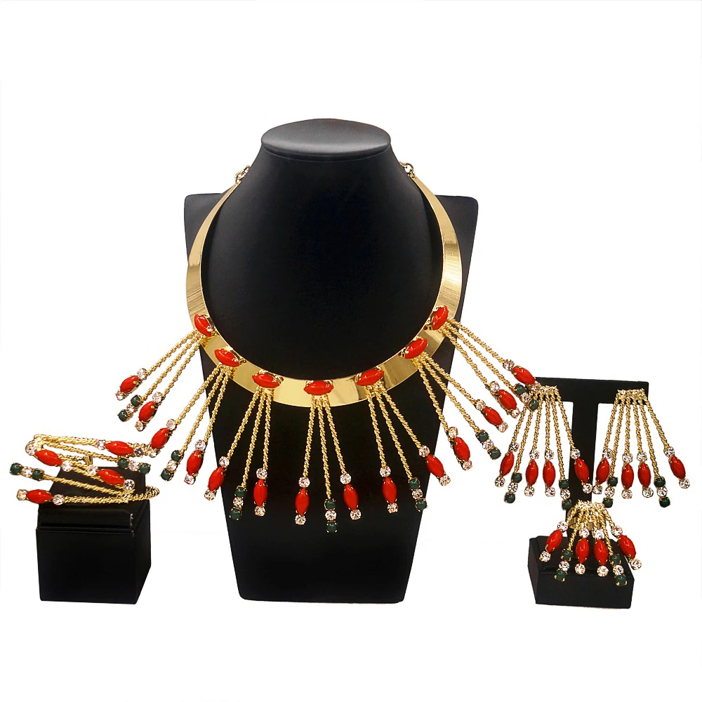Zhuerrui Fashionable 18K Gold Cheap Diamond Red Beads Necklace Earrings Rings Latest America Available Women Christmas Gifts
Zhuerrui Fashionable 18K Gold Cheap Diamond Red Beads Necklace Earrings Rings Latest America Available Women Christmas Gifts