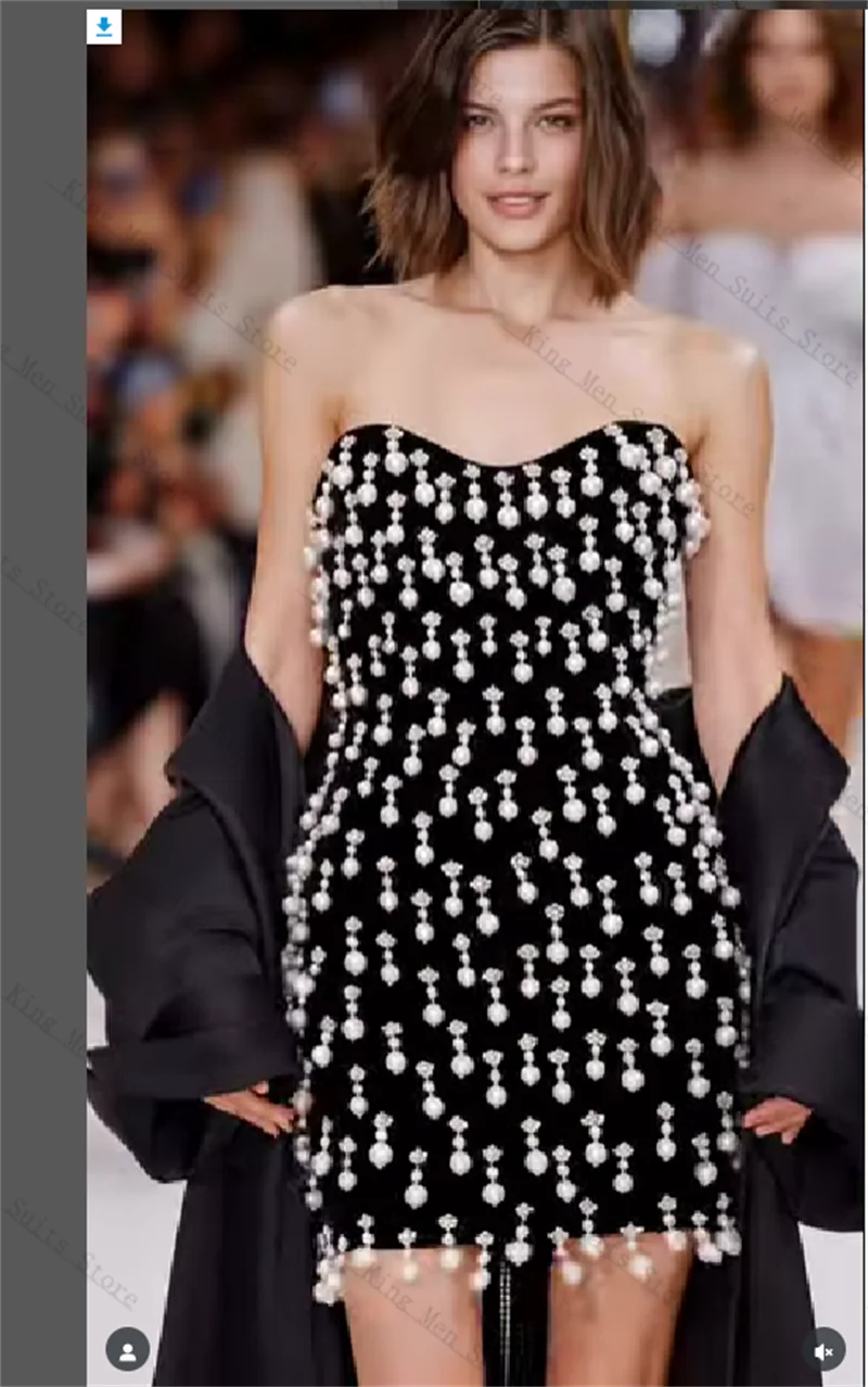 Luxury Black Women Prom Dress Sexy Strapless Customized Short Mini Wedding Tuxedos Party Gown 
Luxury Black Women Prom Dress Sexy Strapless Customized Short Mini Wedding Tuxedos Party Gown