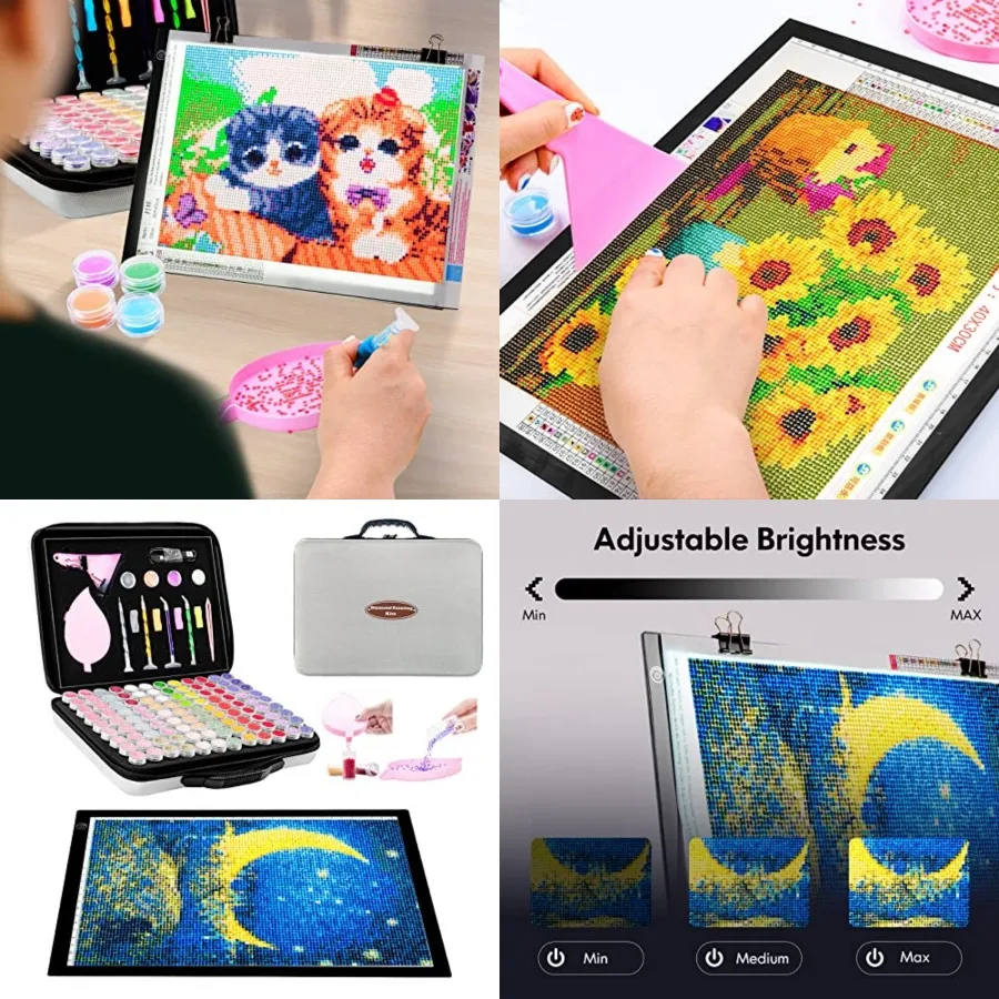 9"x12" LED Light Pad Kits, USB Powered Light Board, Adjustable Brightness Light Box with 108 Slots Jars and Accessories for Dia
9"x12" LED Light Pad Kits, USB Powered Light Board, Adjustable Brightness Light Box with 108 Slots Jars and Accessories for Dia