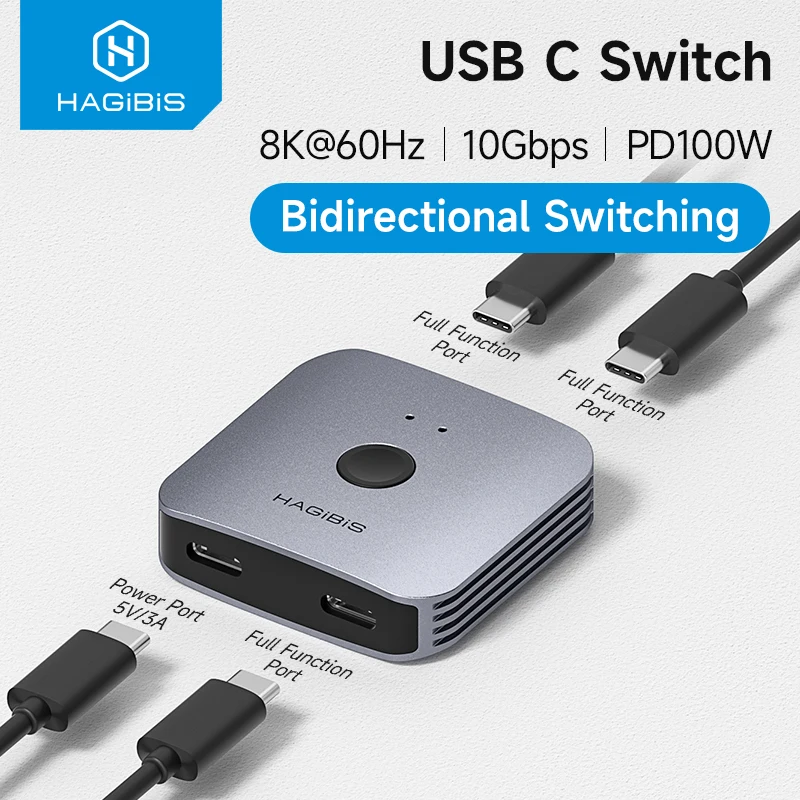 Hagibis USB C Switch Bi-Directional USB C Splitter 1 in 2 Out/2 in 1 Out Switcher 10Gbps 100W for Laptop Macbook Thunderbolt 4/5
Hagibis USB C Switch Bi-Directional USB C Splitter 1 in 2 Out/2 in 1 Out Switcher 10Gbps 100W for Laptop Macbook Thunderbolt 4/5
