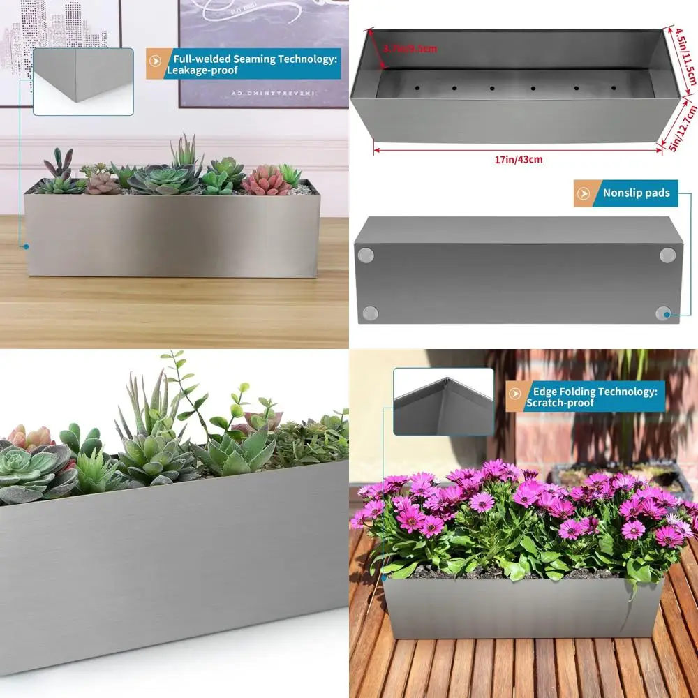 17-дюймовый прямоугольный кашпо из нержавеющей стали с дренажем и резервуаром, идеально подходит для суккулентов и домашнего декора (матовый никель)
17-дюймовый прямоугольный кашпо из нержавеющей стали с дренажем и резервуаром, идеально подходит для суккулентов и домашнего декора (матовый никель)
