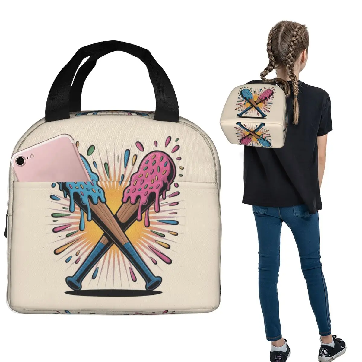 Baseball Bat Ice Cream Lunch Bags Insulated Bento Box Portable Lunch Tote Resuable Picnic Bags for Woman Children Travel
Baseball Bat Ice Cream Lunch Bags Insulated Bento Box Portable Lunch Tote Resuable Picnic Bags for Woman Children Travel