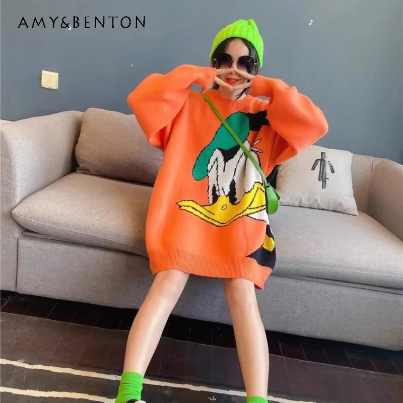 Winter Oversized Mid-Length Korean Style Pullover Cartoon Sweater For Women's Thick Loose Outerwear Warm Knitted Cardigan Jacket
Winter Oversized Mid-Length Korean Style Pullover Cartoon Sweater For Women's Thick Loose Outerwear Warm Knitted Cardigan Jacket