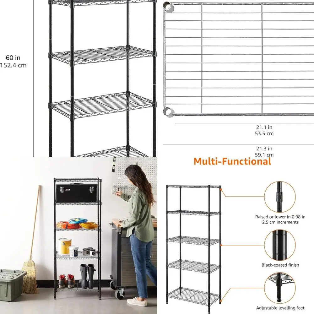 5-Shelf Adjustable Steel Storage Rack, Easy Assembly, 13.4 Deep x 23.2 Wide x 60 High, Black
5-Shelf Adjustable Steel Storage Rack, Easy Assembly, 13.4 Deep x 23.2 Wide x 60 High, Black