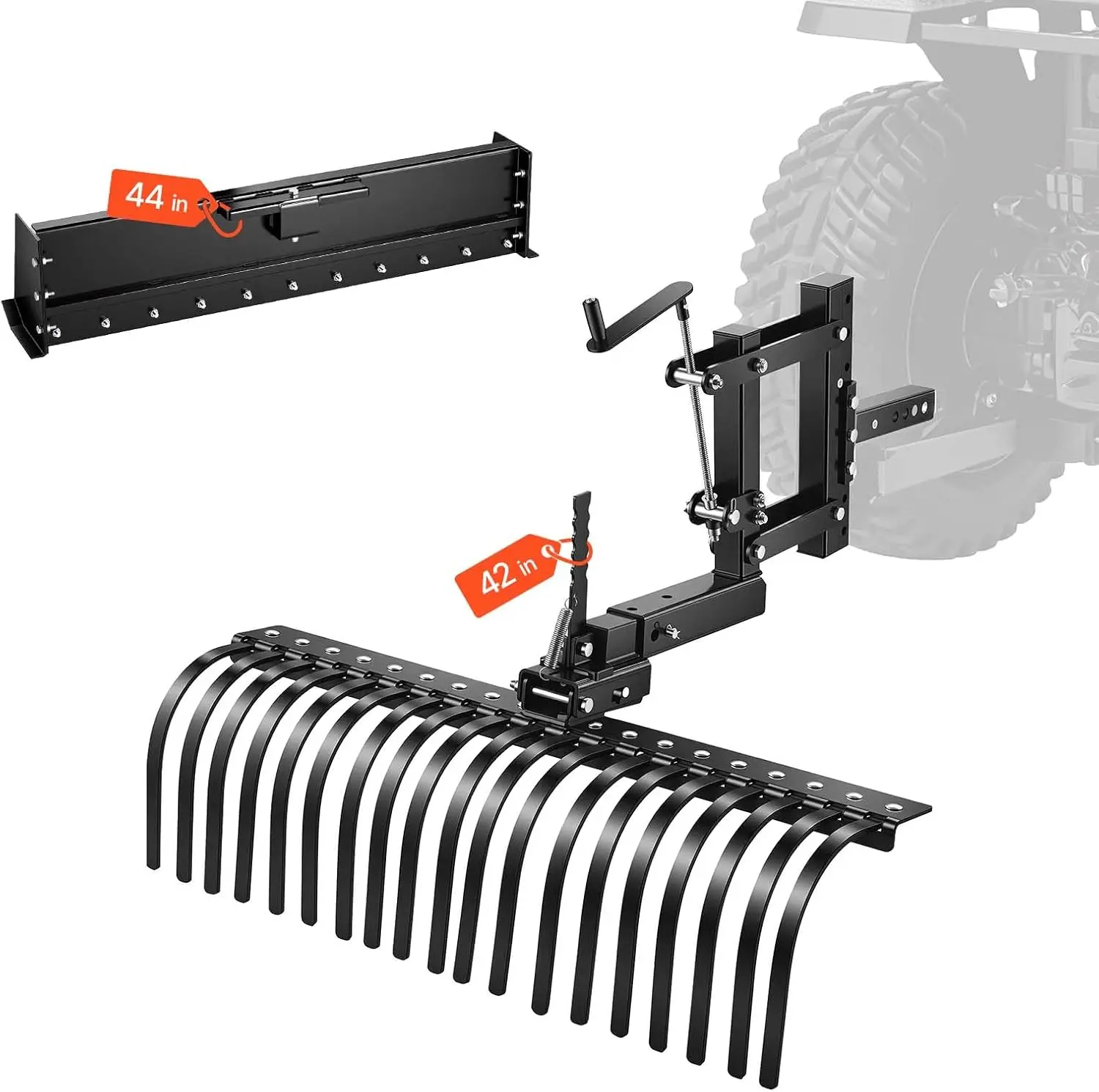 42 in Tow Behind Landscape Rake, 3-Point Lawn Rock Rake with Blade & Lift Lever, Fit Category 1 ATVs UTVs Lawn Tractors, Heavy D
42 in Tow Behind Landscape Rake, 3-Point Lawn Rock Rake with Blade & Lift Lever, Fit Category 1 ATVs UTVs Lawn Tractors, Heavy D