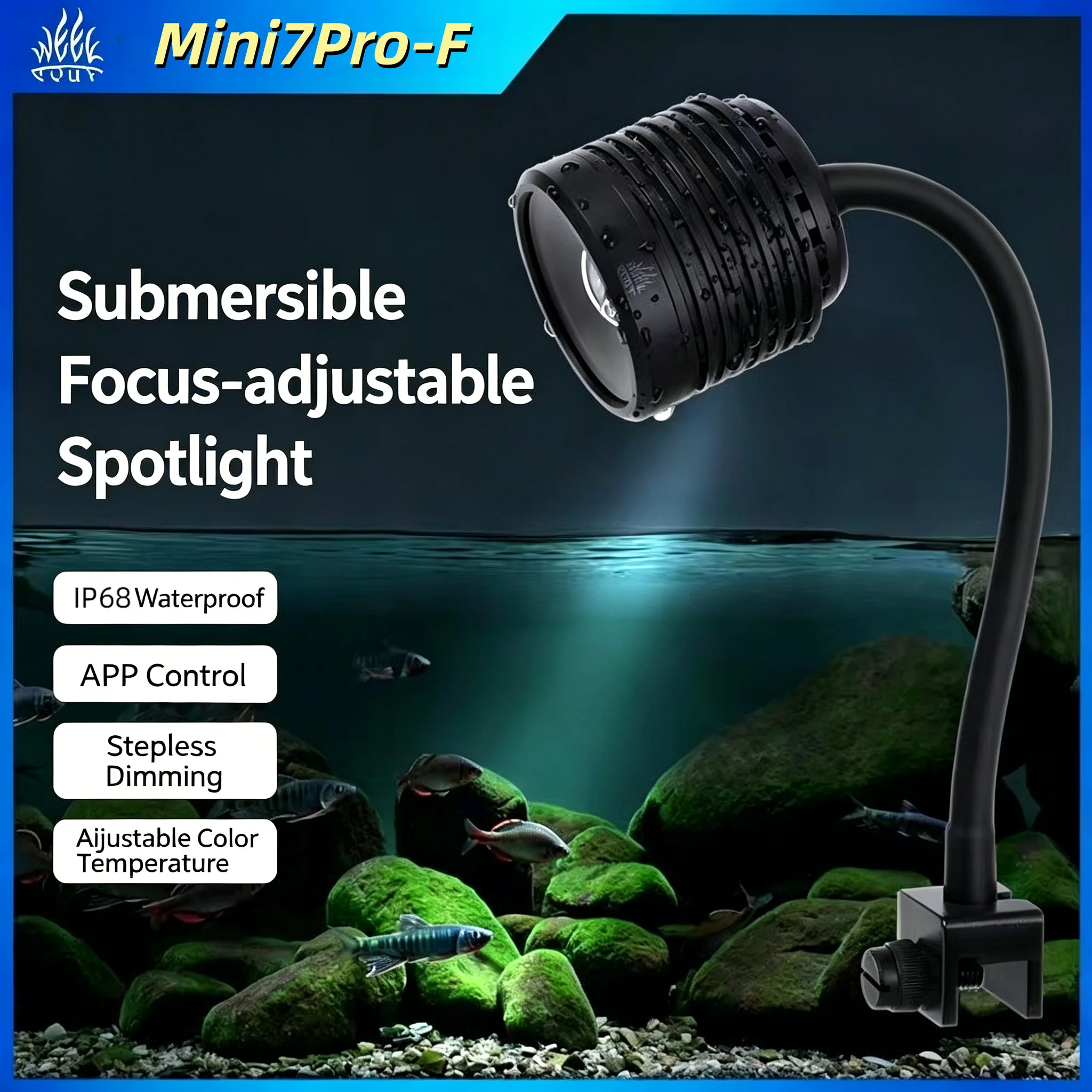 WEEK AQUA Mini7Pro-F Dimmable LED Spotlight IP68 Mini Led Cree COB Beads Bluetooth for South American Stream Tank
WEEK AQUA Mini7Pro-F Dimmable LED Spotlight IP68 Mini Led Cree COB Beads Bluetooth for South American Stream Tank