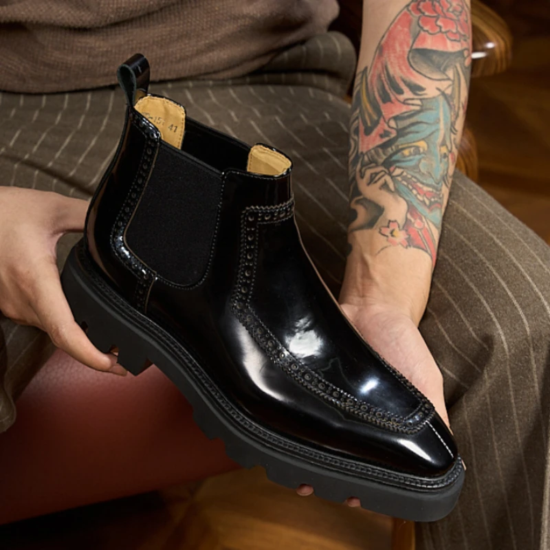 Men High Top Boots Genuine Leather Thick Soled Block Chelsea Boots Professional Classic Business Formal Men Boots
Men High Top Boots Genuine Leather Thick Soled Block Chelsea Boots Professional Classic Business Formal Men Boots