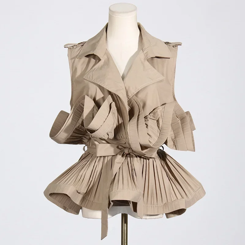 Spring/Summer New Fashion Style Khaki Shirt V-neck Folded Splicing Design Sleeveless Lace up Women's Shirt
Spring/Summer New Fashion Style Khaki Shirt V-neck Folded Splicing Design Sleeveless Lace up Women's Shirt